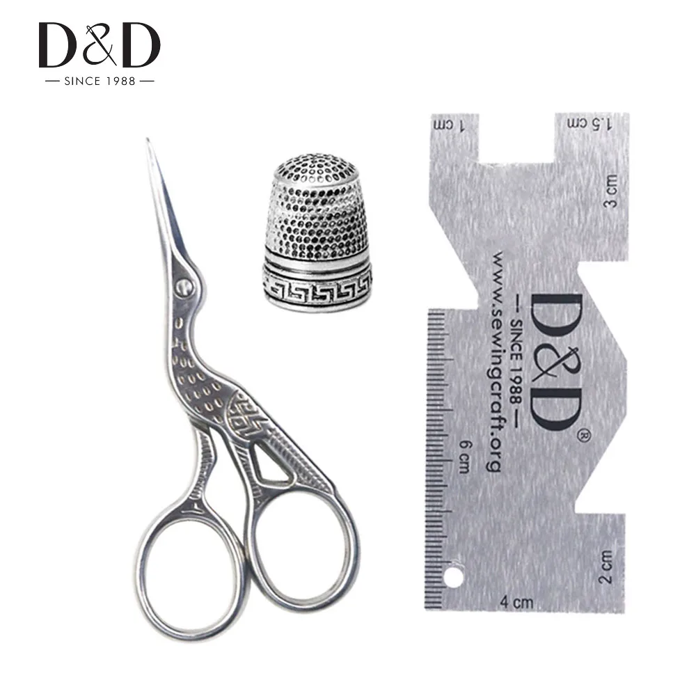 

D&D 3pcs European Vintage Scissors/Sewing Thimble/Metal Sewing Measuring Gauge Patchwork Tool DIY Accessories