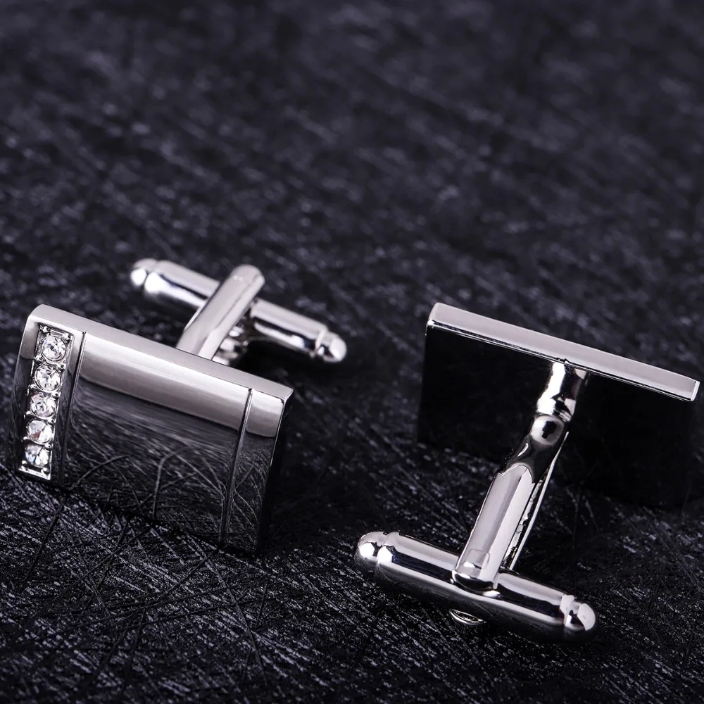 MAISHENOU Cuff links for mens Brand Silver Button with Crystal Cheap