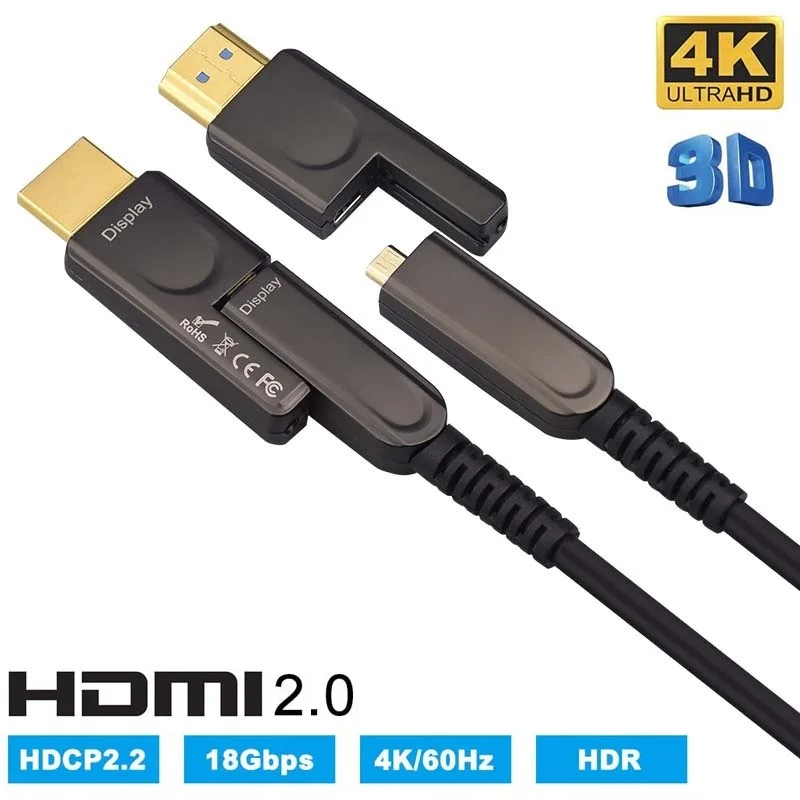 

JEELOCK HDMI & Micro HDMI Detachable Optical Fiber HDMI Cable HDMI 2.0 4K 60Hz 18Gbps for HDR TV Box LCD Projector Laptop PS4