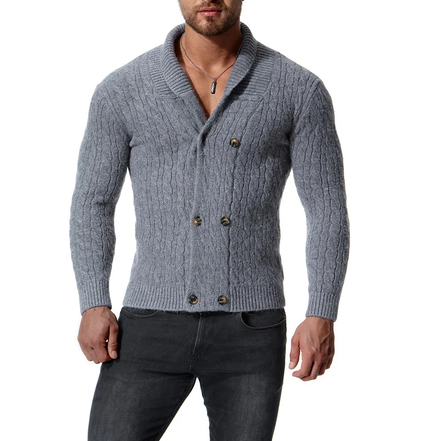 AKSR мужской s осень зима теплый вязаный кардиган свитер чистый цвет двубортный Повседневный свитер пальто куртки брендовая мужская одежда