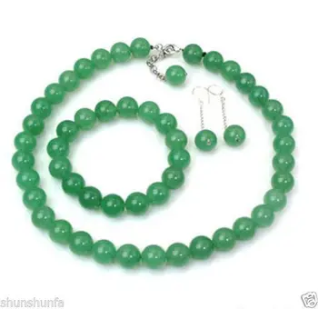

Free shippingFINE 10MM WINTER natural JADE NECKLACE 18" BRACELET EARRING SET (A0424)