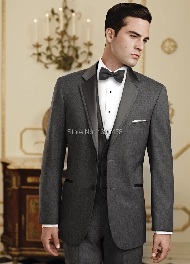 2017 New Charcoal Grey Groom Tuxedos Notch Lapel Groomsmen Men Wedding Suit(Jacket+Pants+Tie