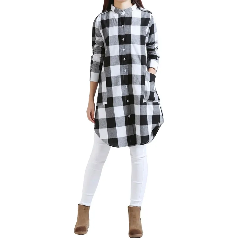 

2018 Fashion Blusas For Women Plaid Shirts Blouses Long Casual Loose Vintage Tops Oversize M-XXL