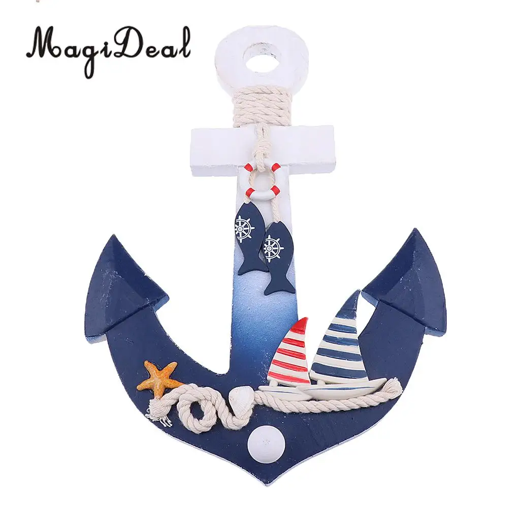 

MagiDeal Nautical Wooden Anchor Wall Hanging Hook Sea Themed Sailing Boat Starfish Decor Coat Hat Door Racks Home Room Decor