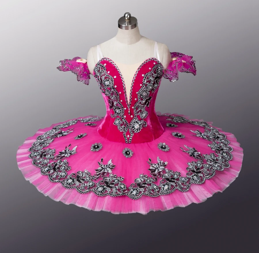 Adult Female Dark pink Velvet Women Flower Fairy Professional Tutu Pancake Stage Costume Clssical Tutu For Women Competition