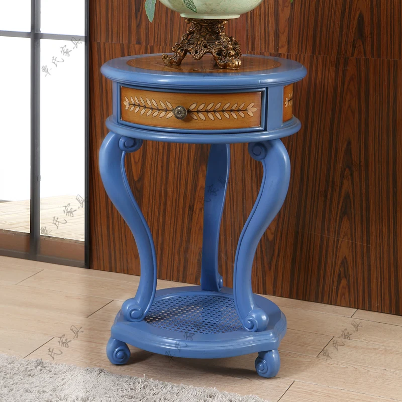 American country tea table small round table living room solid wood edge several European sofa side coffee table