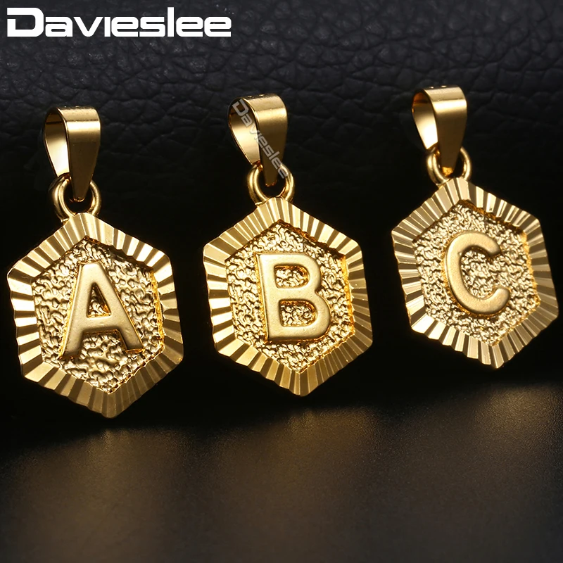 

Davieslee Necklace For Women Men Initital Letter A-Z Hexagon Pendant Yellow Gold Filled Box Chain Women's Necklace DGPM18