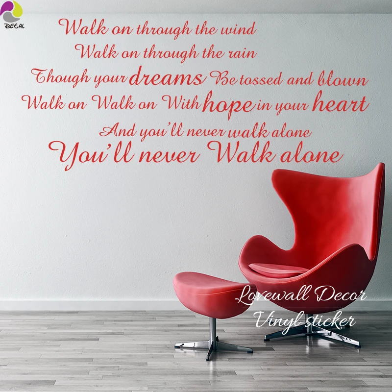 أنت لن تمشي وحدها إلهام إقتباس ليفربول فريق غنائي شارات الجدار ملصق للأطفال غرفة الفينيل ديكور المنزل