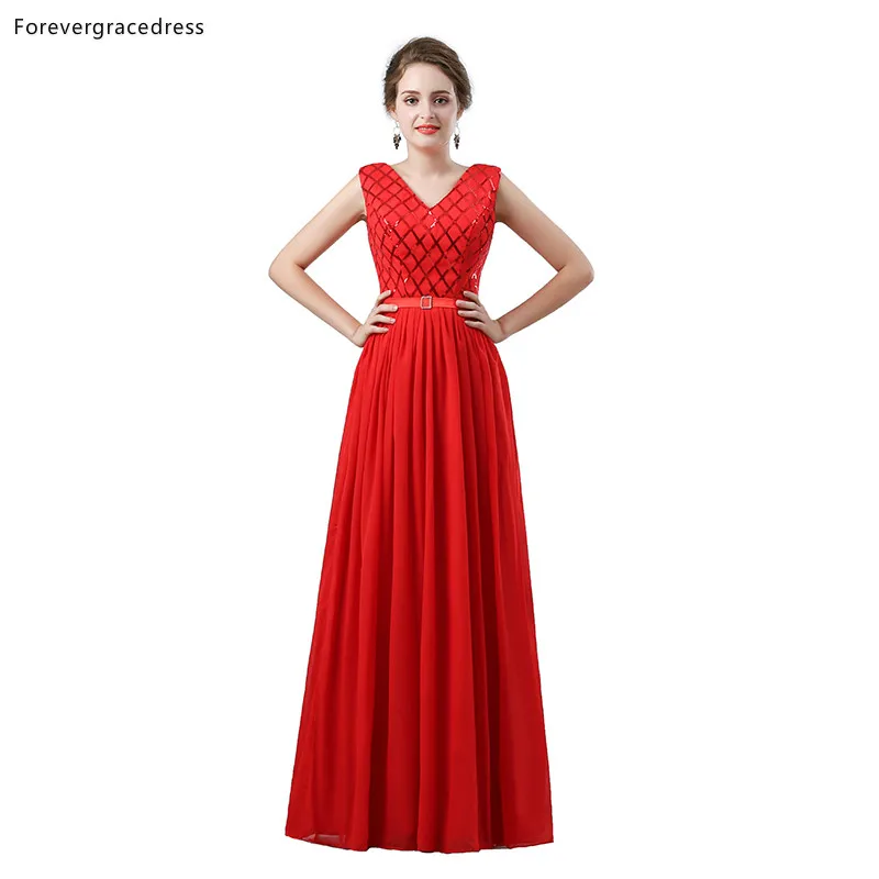 

Forevergracedress Red Evening Dresses 2019 A Line V Neckline Chiffon Formal Party Gowns Plus Size Custom Made