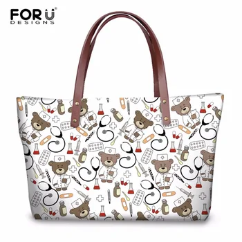

FORUDESIGNS Handbag Cute Nurse Bear Prints Women Luxury Tote Shoulder Bags Handbags Ladies Fashion Crossbody Bag Bolsa Feminina