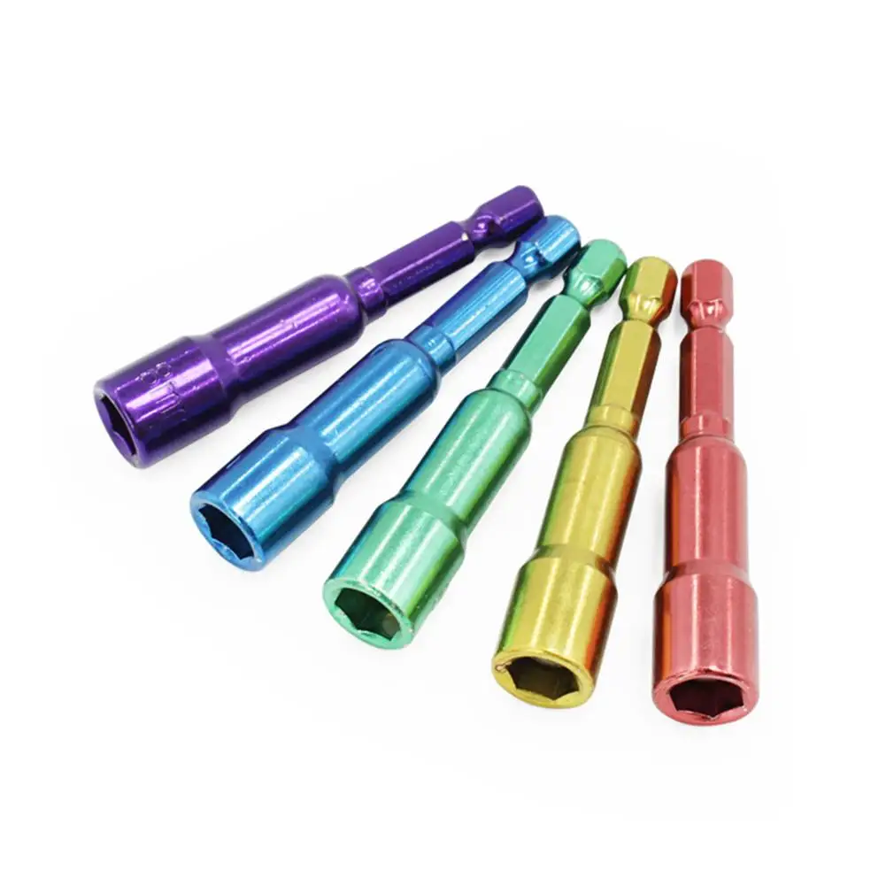 

5PCS Hex 8mm Socket Sleeve Nozzles Magnetic Nut Driver Set Hex Screw Nut Strong Sleeve For Electric Screwdriver Bits