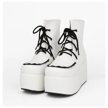 

Fashion Women Leather Platform Boots Lady Shoes Punk Autumn Leather Ankle Boots White Lace-Up Thick Bottom Ankle Boots Winter