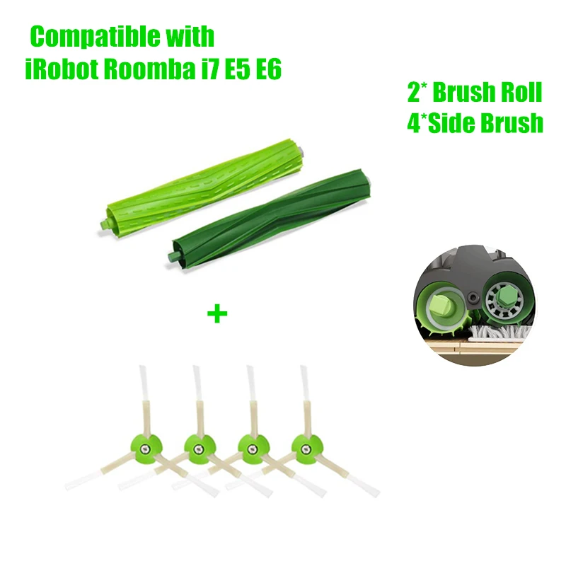 

Replacement for iRobot Roomba i7 E5 E6 I Series Robot Vacuum Cleaner Spare Parts kit 2*Roll Brushr + 3*Side Brush accessories