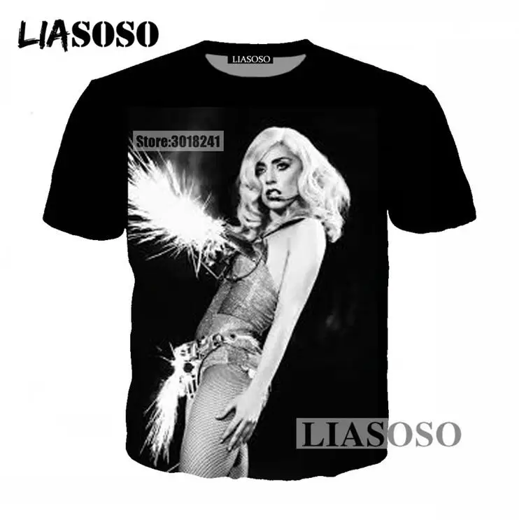 

LIASOSO Hot Sale Sexy Actress Pullover T-shirt Lady Gaga 3D Print T Shirt Tops Harajuku Style Short Sleeve Brand Clothing T1000