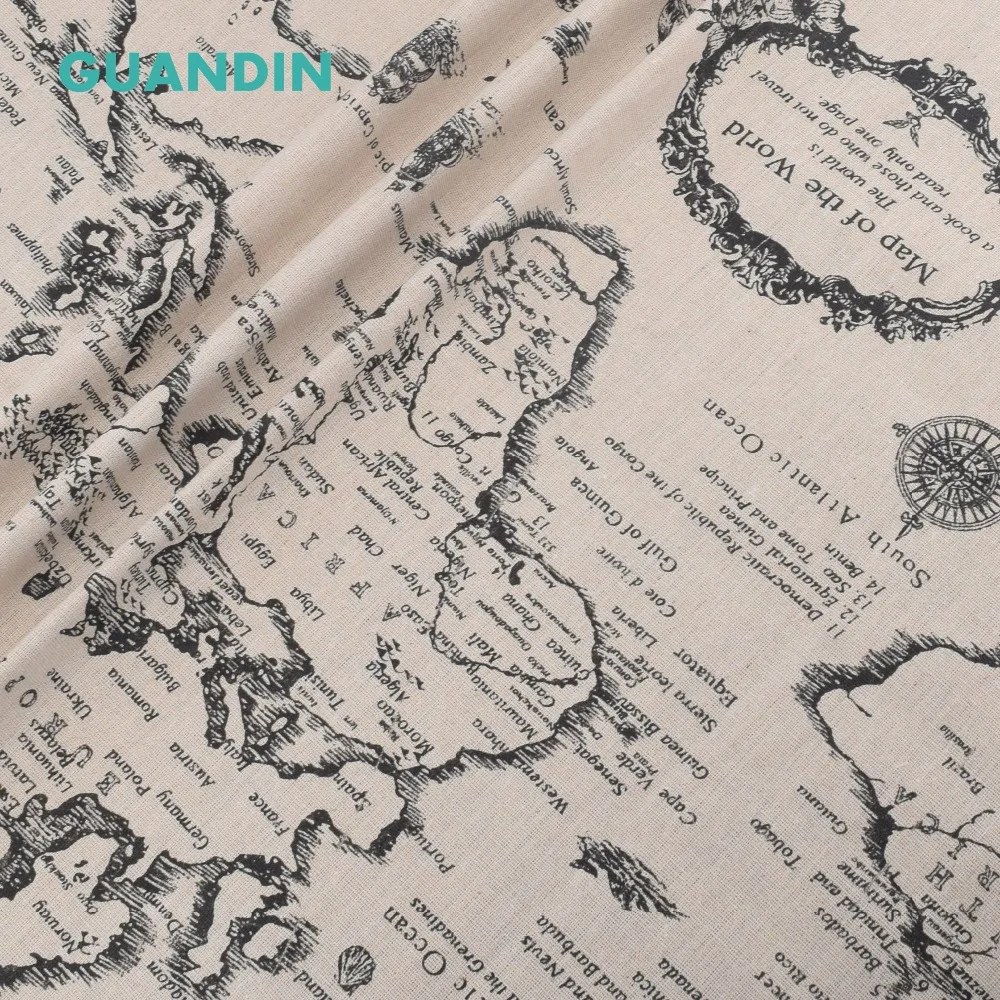Guandin ، مطبوعة القطن الكتان النسيج اللحف/diy الخياطة/أريكة الجدول القماش/furniturecover/وسادة المواد خريطة العالم 100*145 سنتيمتر