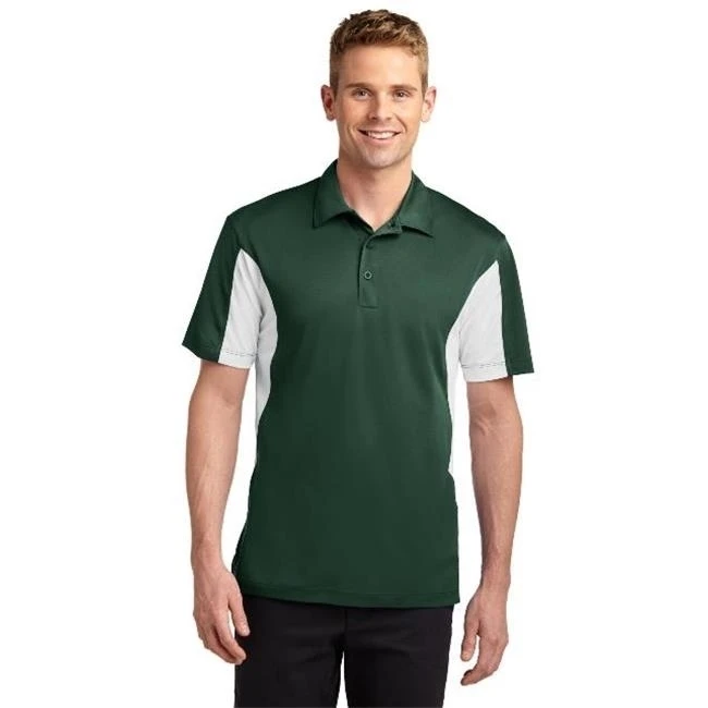 Sport-Tek TST655 Mens Side Blocked Micropique Sport-Wick Polo T-Shirt Forest Green & White - Extra Large Tall