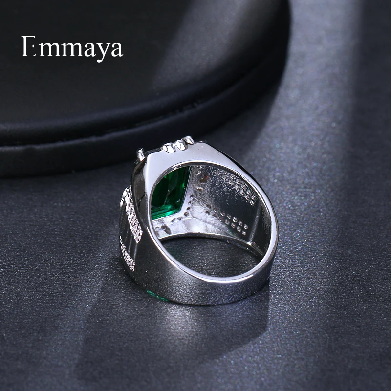 Роскошь emmaya Полный Кристалл большой зеленый камень AAA кубического циркония кольца для мужчин и женщин мужское металлическое покрытое циркониевое кольцо