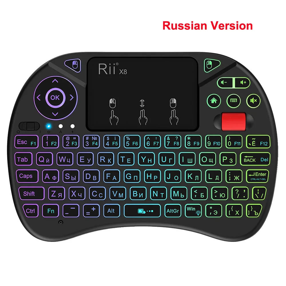 Оригинальная Беспроводная мини-клавиатура Rii x8 с RGB подсветкой i8x 2,4G Fly Air mouse, русская испанская сенсорная панель, игровая для Android tv BOX PC - Цвет: Russian Version