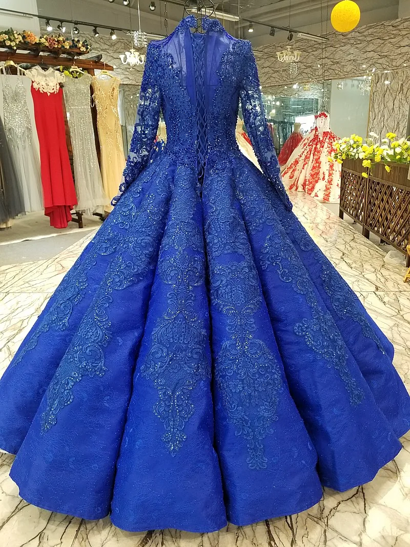 Бальные платья Королевского синего цвета высокого качества, вечерние платья, винтажные мусульманские Вечерние платья на шнуровке с длинным рукавом для выпускного вечера в Саудовской Аравии и дубае
