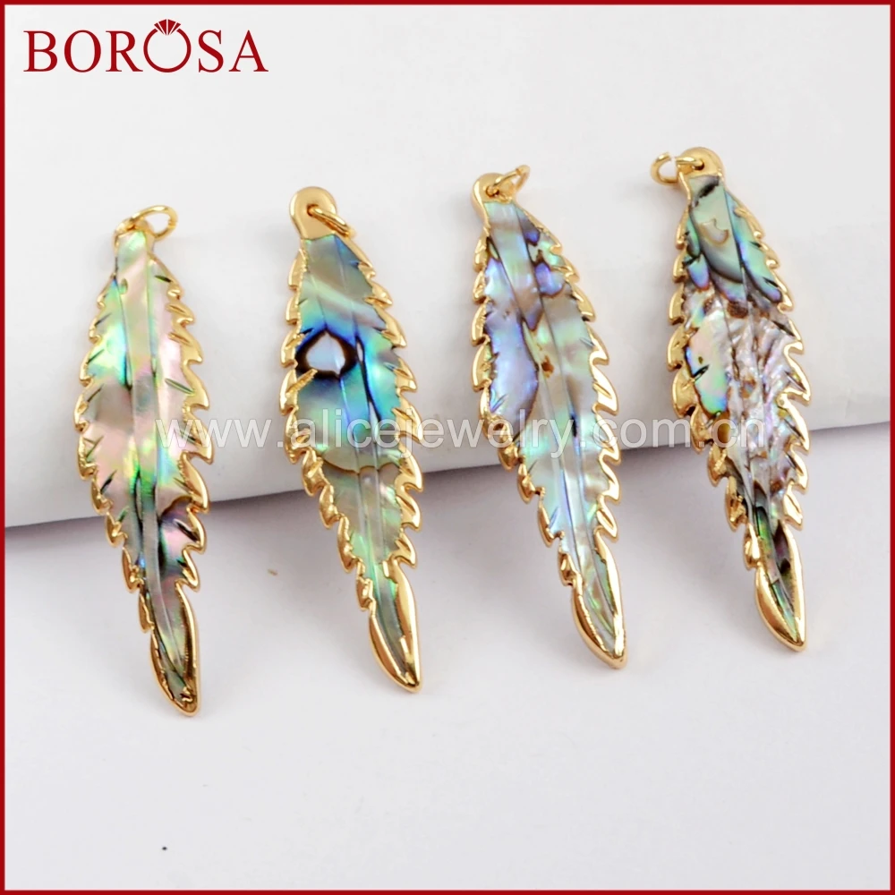 

BOROSA 10PCS New Gold Color Leaf Shape Natural Abalone Shell Charm Gems Shell Pendant Beads Jewelry for Necklace/earrings G1600