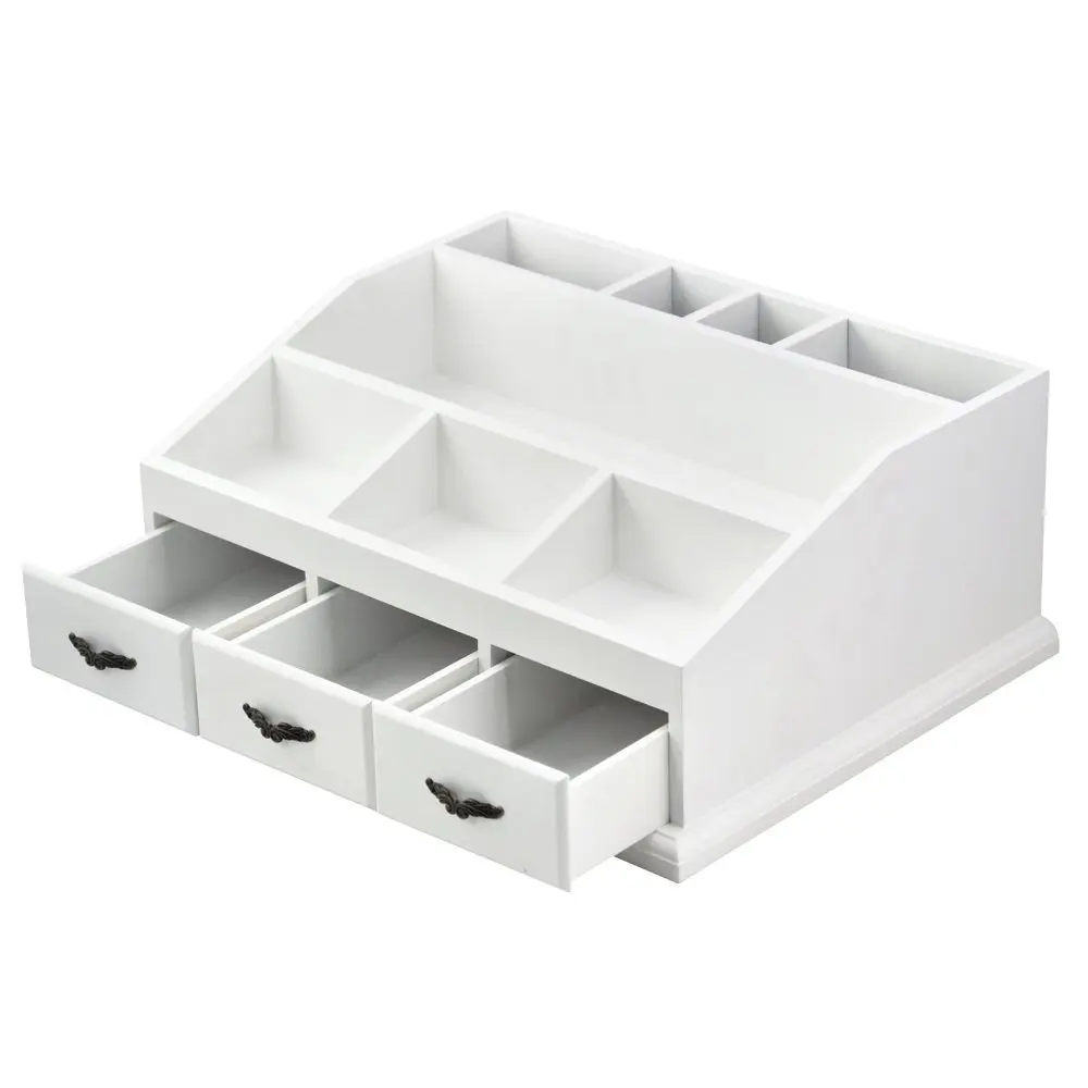 Wooden Cosmetic Storage Display Boxes With 3 Drawers And 8
