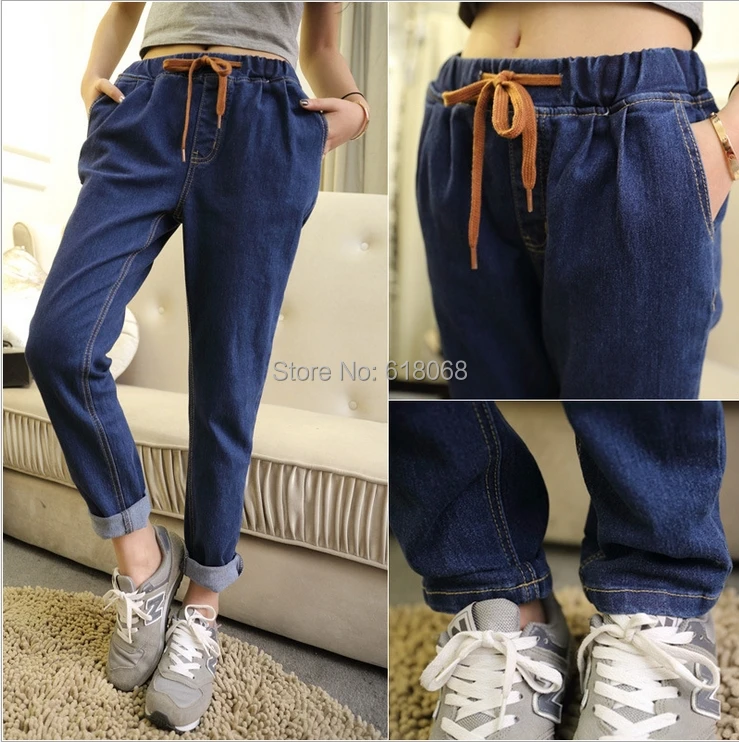 

New Fashion 2017 Spring&Autumn Women's Denim Cross-Pants Loose Rope Slack Jeans Trousers Lady's Casual Loose Baggy Pants S~XL
