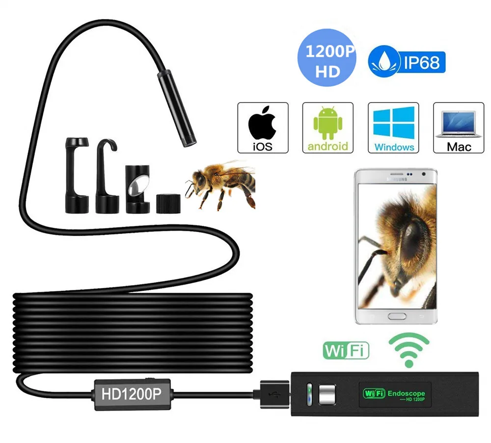 

Wireless Wifi Endoscope Camera HD 1200P 2.0MP Waterproof Tube USB Borescope snake Inspection camera for smart phone Android/Ios