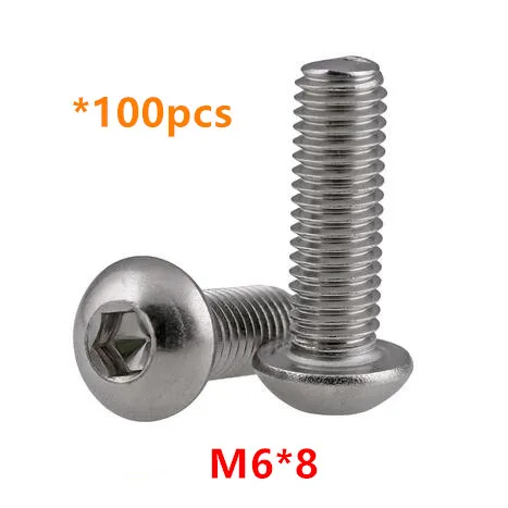 Болты с шестигранной головкой 100 шт. M6 * 8 болты круглой из нержавеющей стали