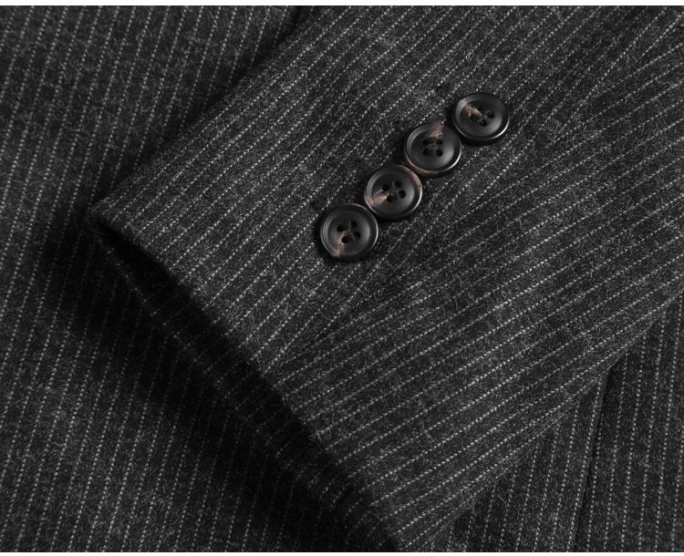 Autumn Winter New Woolen Slim Casual Men Black Striped Suit Business Gentleman British Style Brand Suit for Men Wedding Blazer