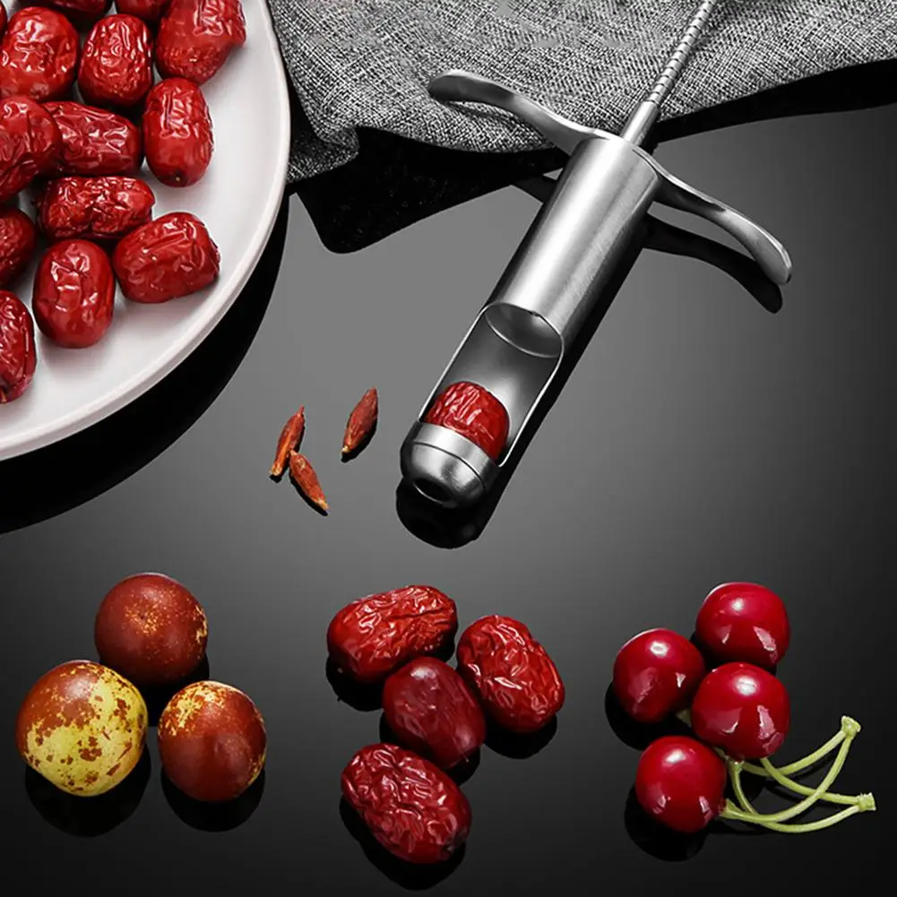 

Jujube Pitter Stainless Steel Spring Push Style Cherry Olive Stoner Syringe Shape Manual Corer Seed Remover