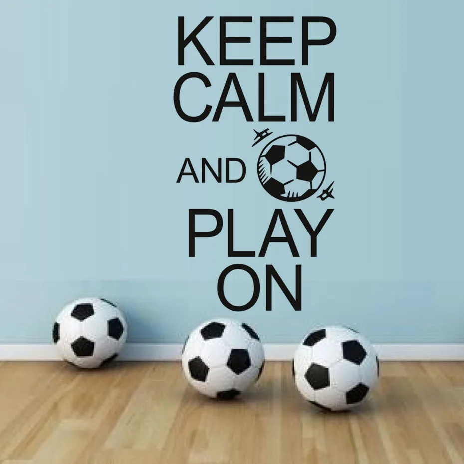 Keep Calm And Play On Witn Football Pattern DIY Wall Sticker For Kids