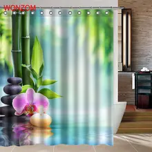 WONZOM Bamboo Stone Shower Curtain Fabric Bathroom Decor Decoration Cortina De Bano Polyester Flower Bath Curtain With Hooks