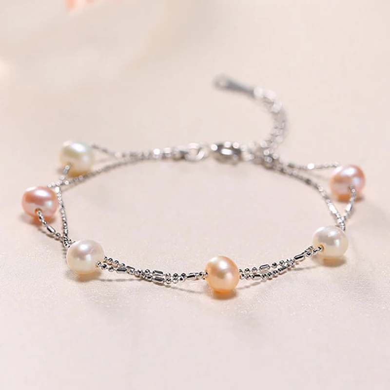 DMCBFP014 5-6mm Pearl Bracelet Gold-plated Adjustable Bracelet Mix Color Pearl For Women