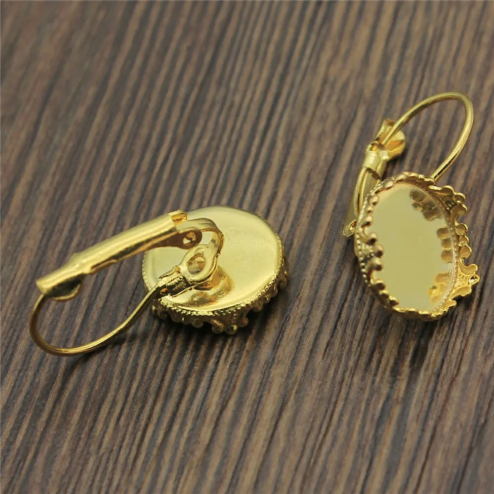 

10pcs 8 Colors Fit 12mm 15mm Round Glass Cabochon Crown Earrings Base Settings Earring Accessories For Jewelry Making