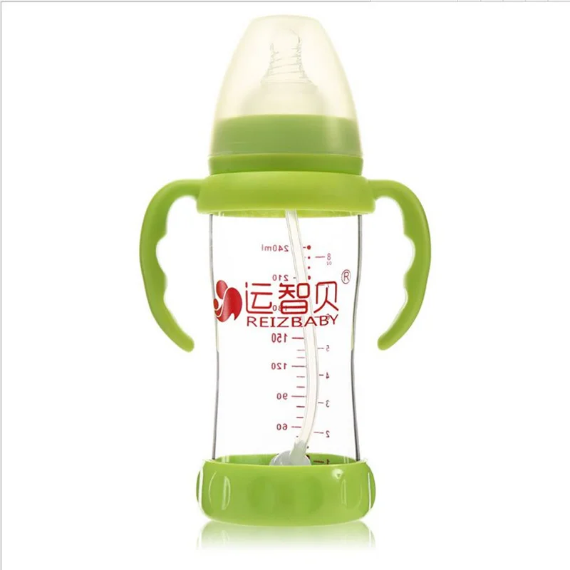 Neonatal Glass Bottle Wide Mouth Glass Bottle With Dust Cover Infant Anti-flatulence Baby Bottle Size180ml/240ml/300ml Daibing