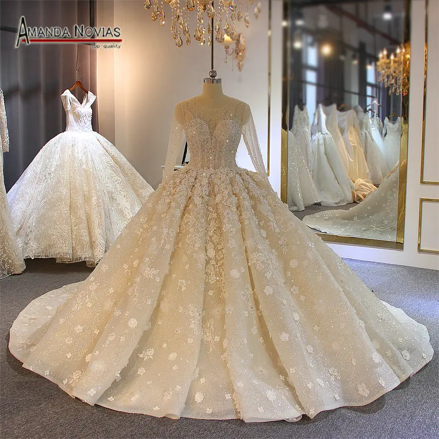 Длинное бальное платье с рукавами Свадебное Платье amanda novias высокого качества на заказ