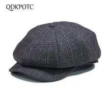 QDKPOTC модная Клетчатая Шерстяная кепка Newsboy, Мужская Шерстяная кепка плюща, Кепка для гольфа, для вождения, плоская, таксистка, плоская, унисекс, береты, шапка