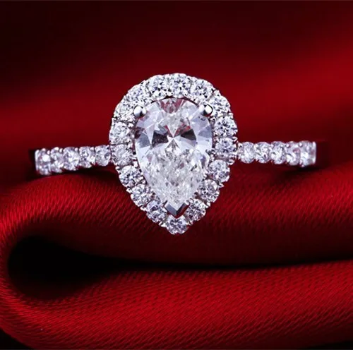 Подлинное ювелирное изделие Moissanite в форме груши 18 К белое золото настоящий