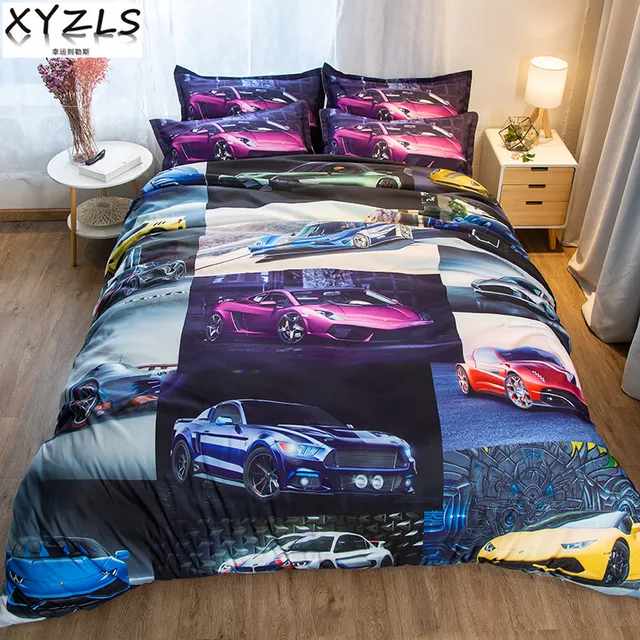 XYZLS Fashion Racing Car Queen Cotton Bedding Set Vehicle Bed Linings