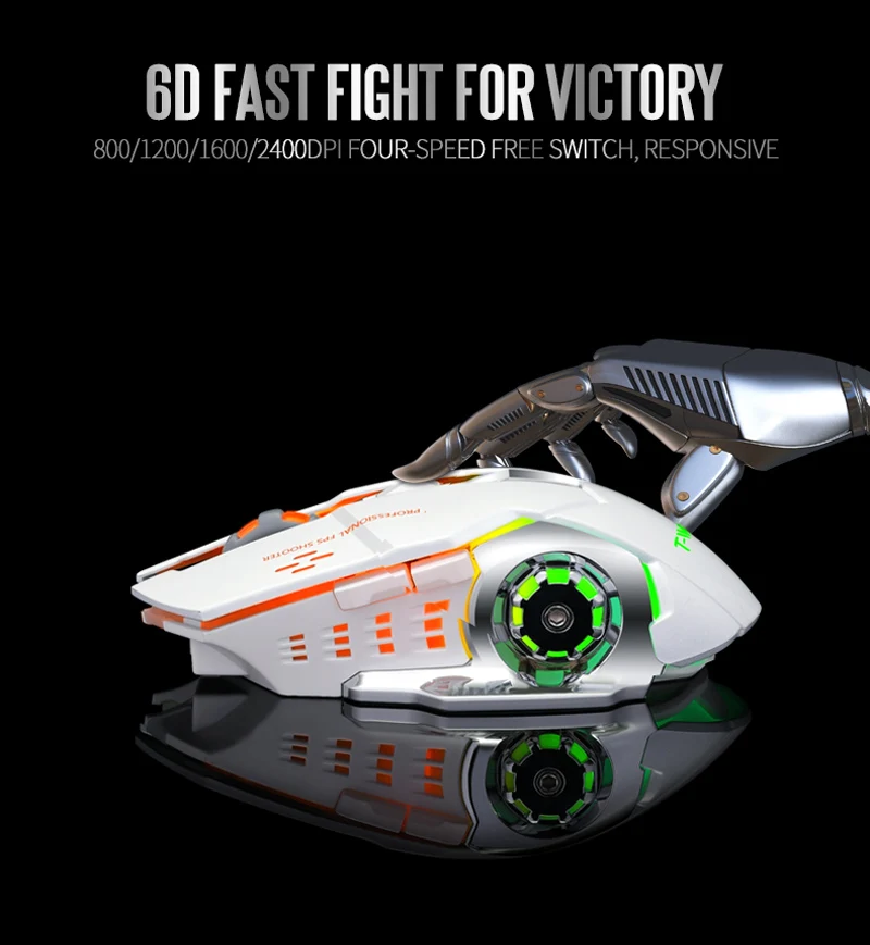 T-WOLF Q13 Rechargeable Wireless Mouse Silent Ergonomic Gaming Mice 6 Keys RGB Backlight 2400 DPI for Laptop Computer Pro Gamer mouse for apple mac