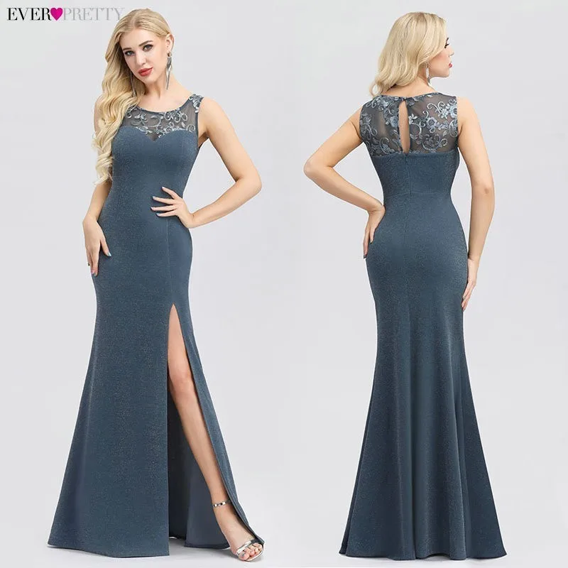 Plus Size Evening Dresses Long Ever Pretty New Dusty Blue Sleeveless V-neck Cheap Summer Formal Gowns Robe Soiree Dubai