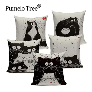 

Soft Cotton Black And White Cat Family Cat Cartoon Bedding Set 45Cmx45Cm Square Kids Birthday Decorative Printed Pillow Case