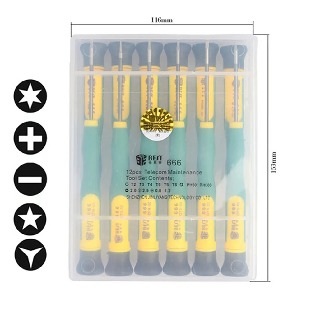 

BEST-666 12 In 1 Precision Screw Drivers Pentalobe 5-Point Torx Phillips Screwdrivers Set for iPhone Tablet Computer Camera