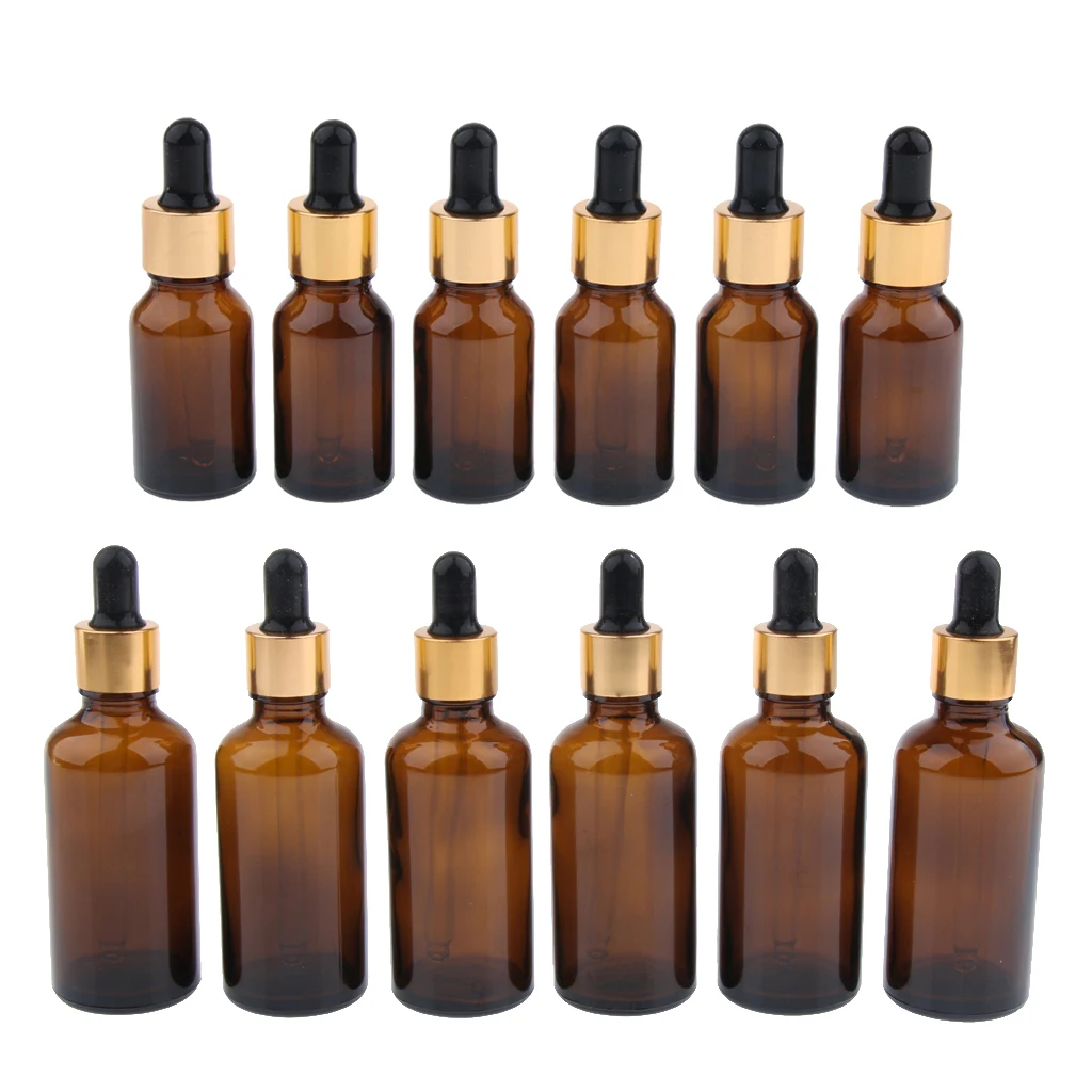 Pack Of 12pcs, Portable Empty Glass Dropper Bottles For Essential Oils, Colognes & Perfumes With Eye Droppers