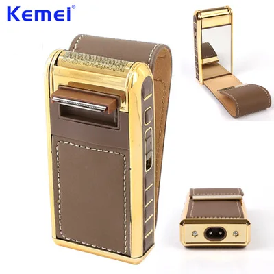 KEMEI-Mini rasoir électrique Rechargeable, à coque en cuir, portable, tondeuse à lame pour homme, cadeaux, KM-5500