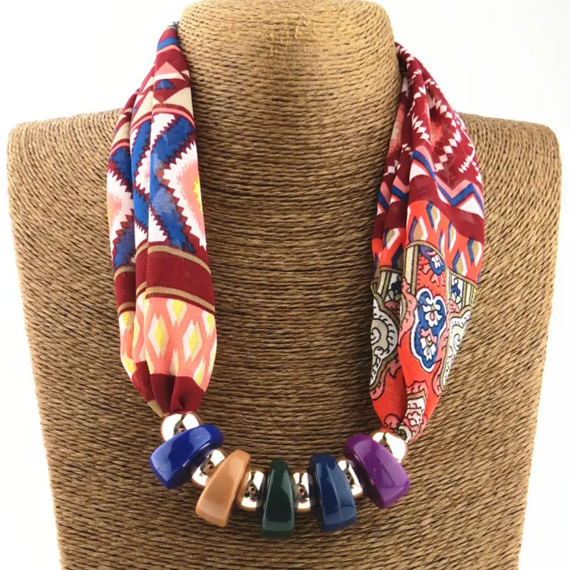 

Ethnic Prints Polyester Collar Pendant Scarf Shawl Necklace Jewelry Fashion Chiffon Women Alloy ornament Resin Pendant Scarves