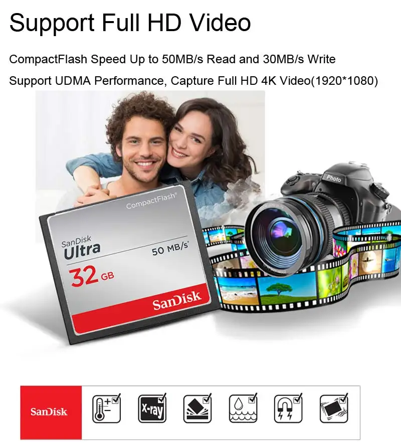 Sandisk Ultra Compact флеш-карта ГБ 8 ГБ 16 ГБ 32 Гб CF карта памяти до 50MBs 4 К Full HD для цифровой зеркальной камеры CF карта