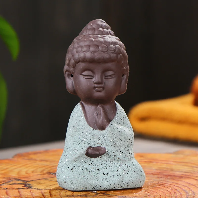 Статуя мини Будды, статуэтка монаха, tathagata, Индия, Йога, мандала, чай, домашнее животное, фиолетовые керамические изделия, декоративные керамические украшения Zakka