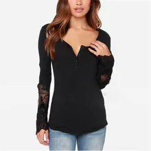 Hot Sale 2015 Spring New Women Ladies V-Neck Long Flare Sleeve White Casual Lace Patchwork Slim Blouse Tops Plus Size S-4XL