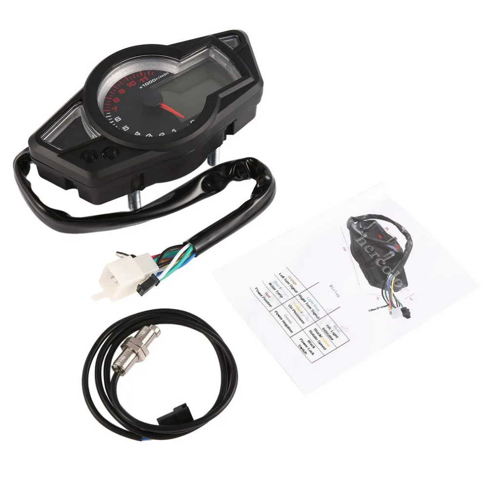 

2018 Motorcycle LCD Speedometer Motorcycle Digital Odometer Speedometer Tachometer Fit for 2 & 4 Cylinders Black